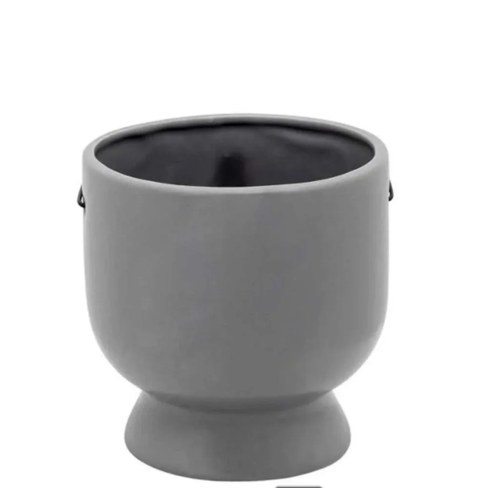Face with glasses 6in ceramic planter gray